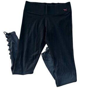 PINK Victoria's Secret Black Ankle Leggings Lace-Up Sides Logo Size S